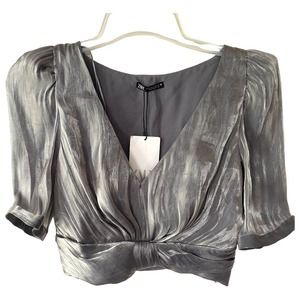ZARA Silver Metallic Blouse – Size Medium (NWT)